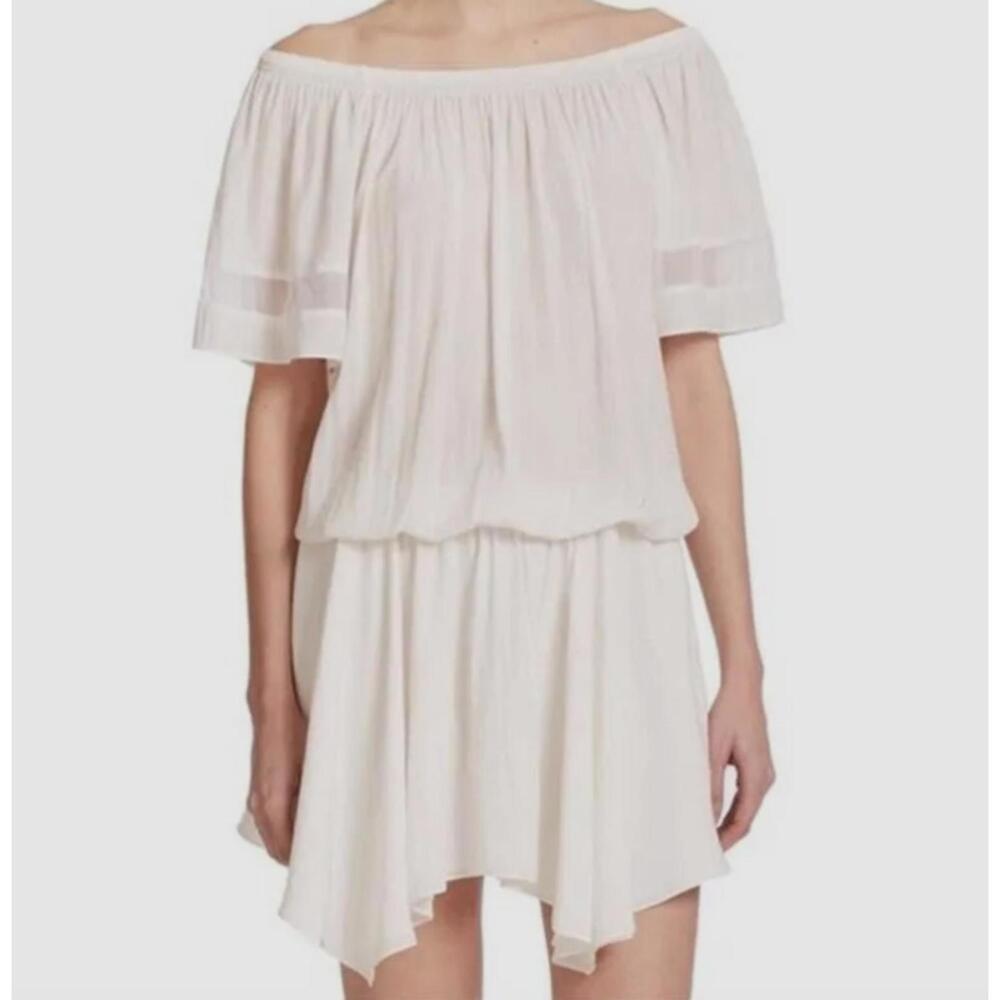 RAMY BROOK Jessica white off the shoulder shirred mini dress sz S